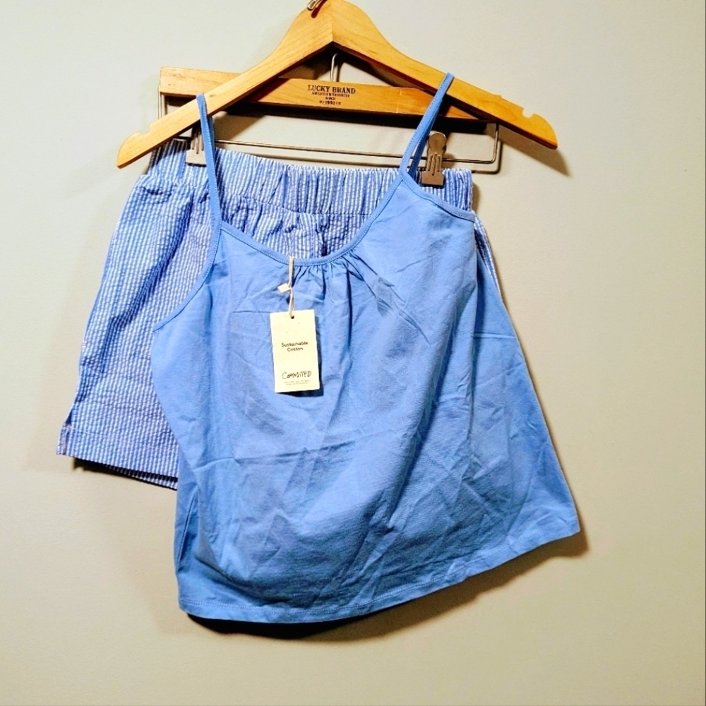Mango Kids Girls Cotton Pajamas 2-pc Set Blue